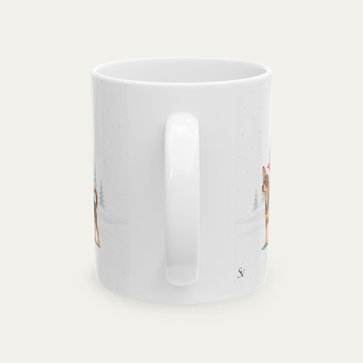 Custom Chihuahua Chocolate and Tan  Christmas Santa Hat Mug