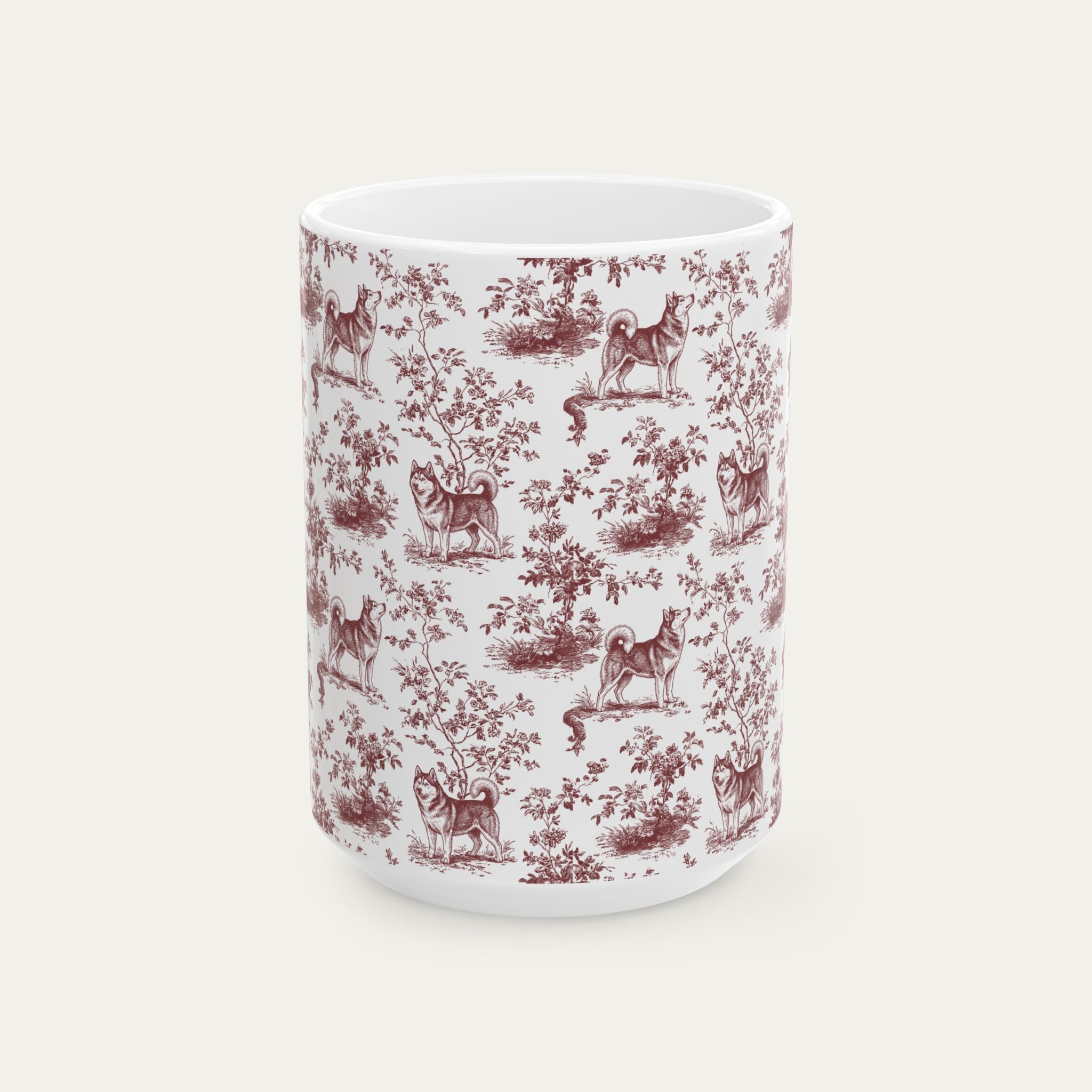 Husky Burgundy Toile Mug