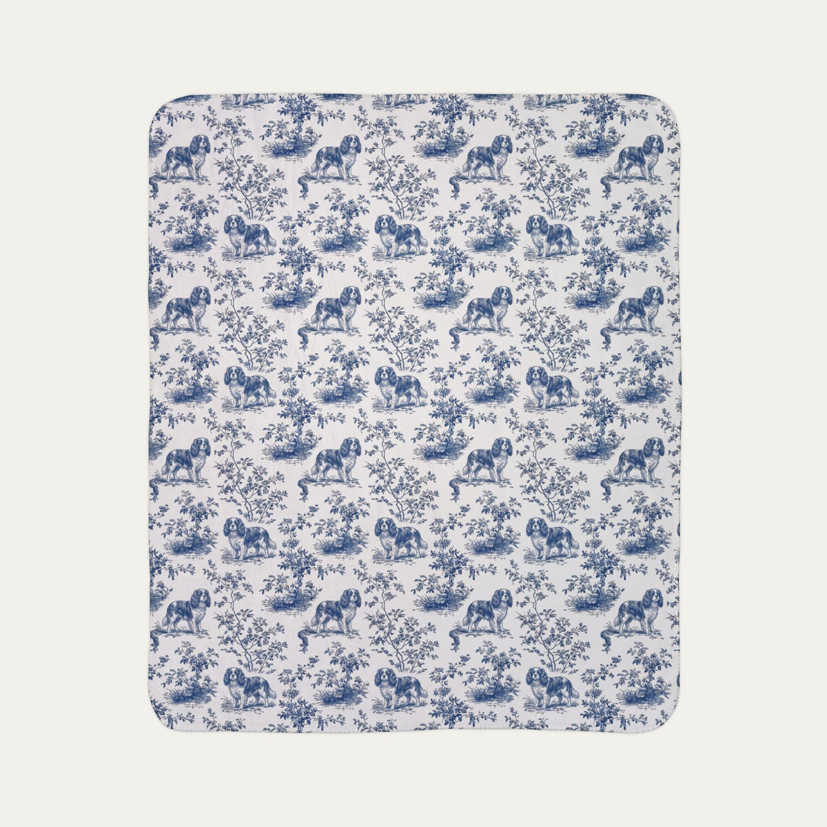 Cavalier Spaniel Toile De Jouy Fleece Blanket