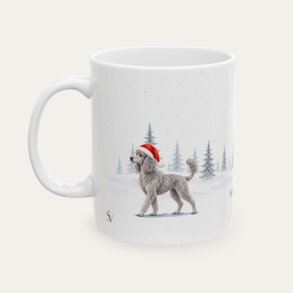 Custom Poodle Silver  Black Christmas Santa Hat Mug