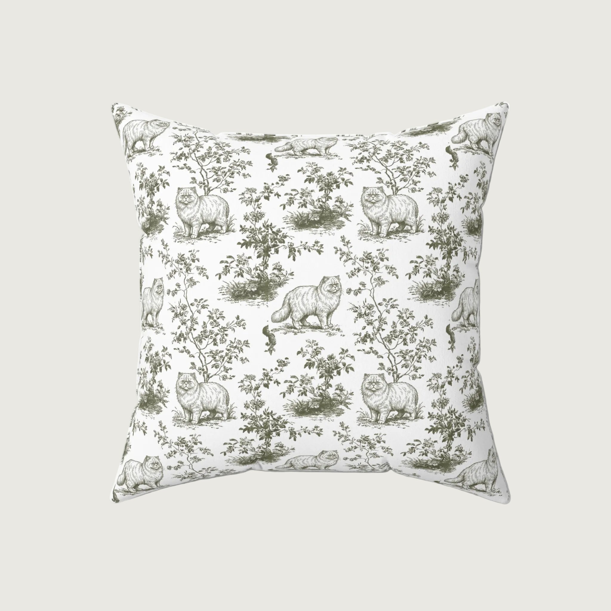 Cat Sage Green French Toile Pillow