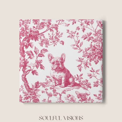 French bulldog Ceramic Coaster French Pink Toile