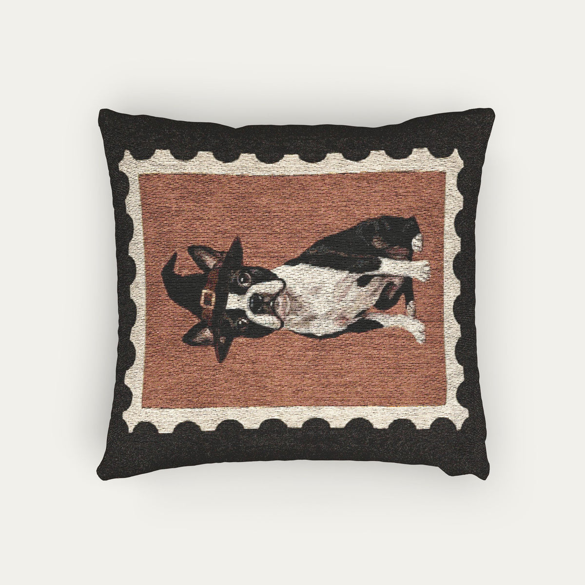 Boston Terrier black and white Halloween Woven Pillow