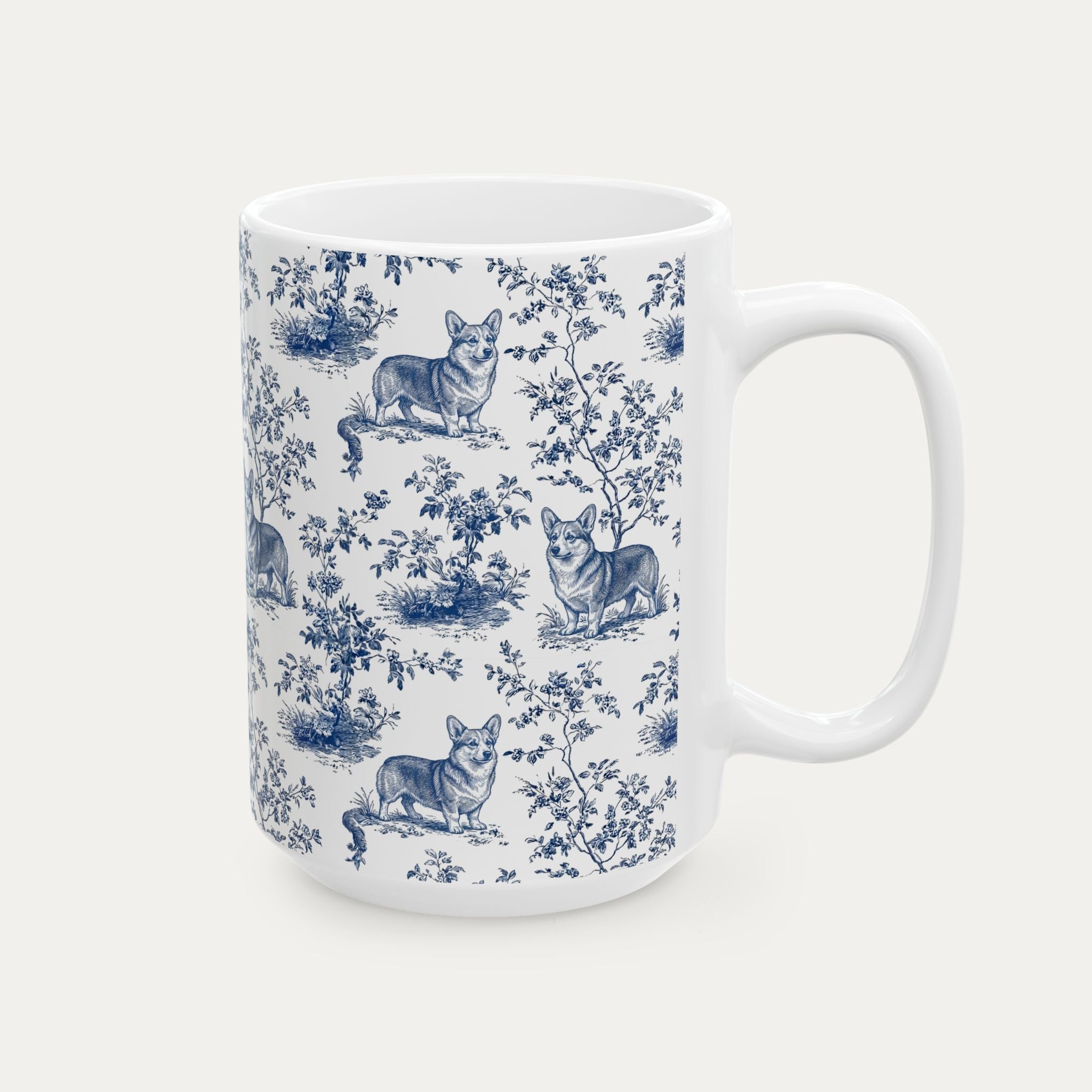Corgi Blue Toile Mug