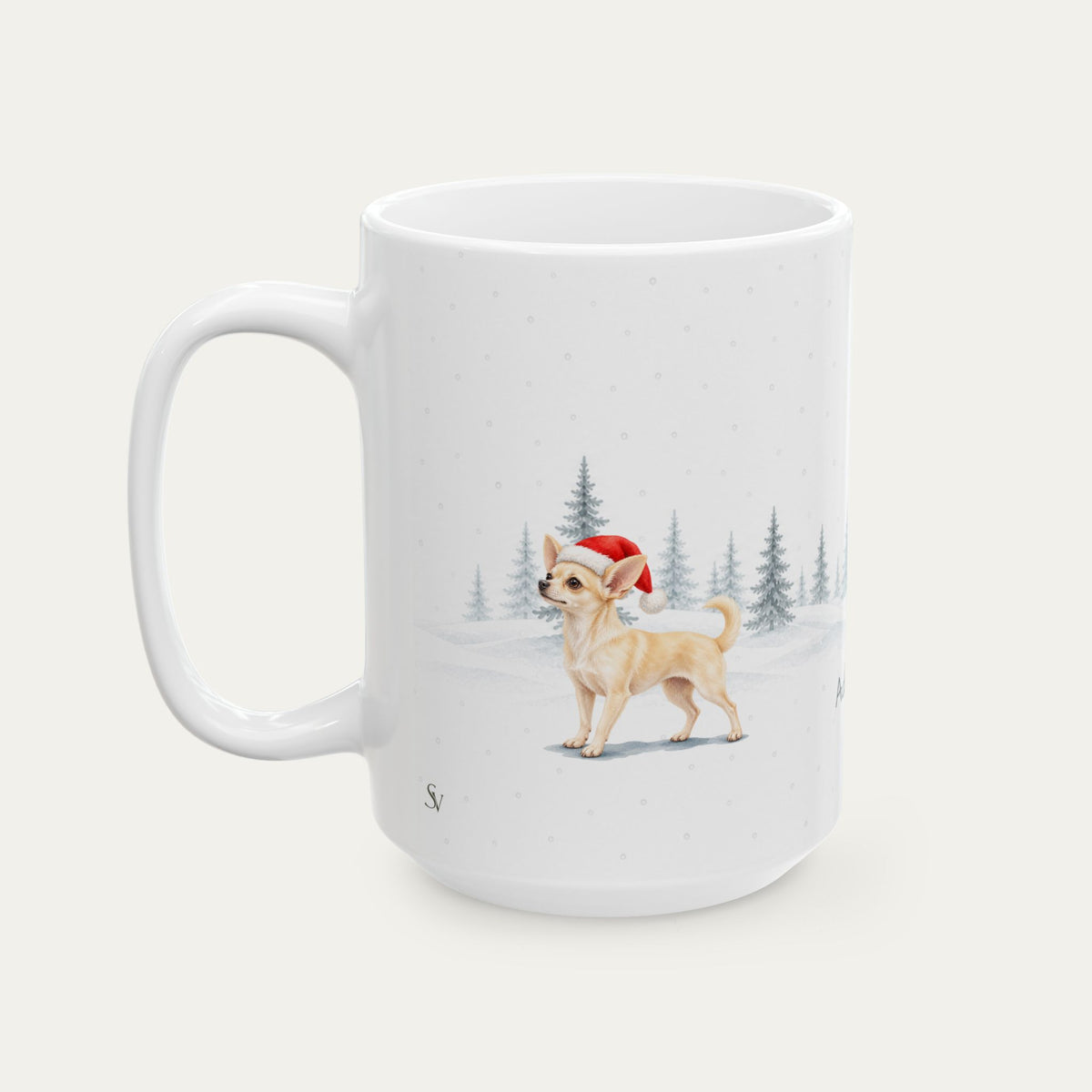 Custom Chihuahua Cream Christmas Santa Hat Mug