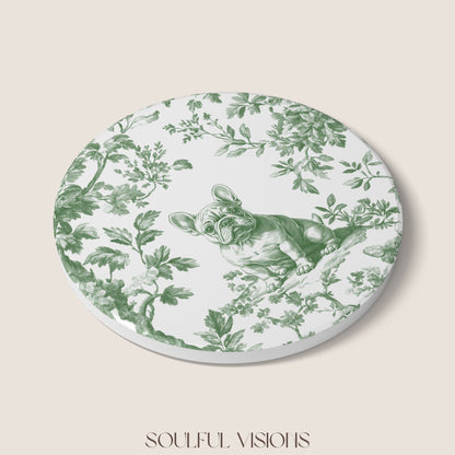 French bulldog Ceramic Coaster French Pastel Toile