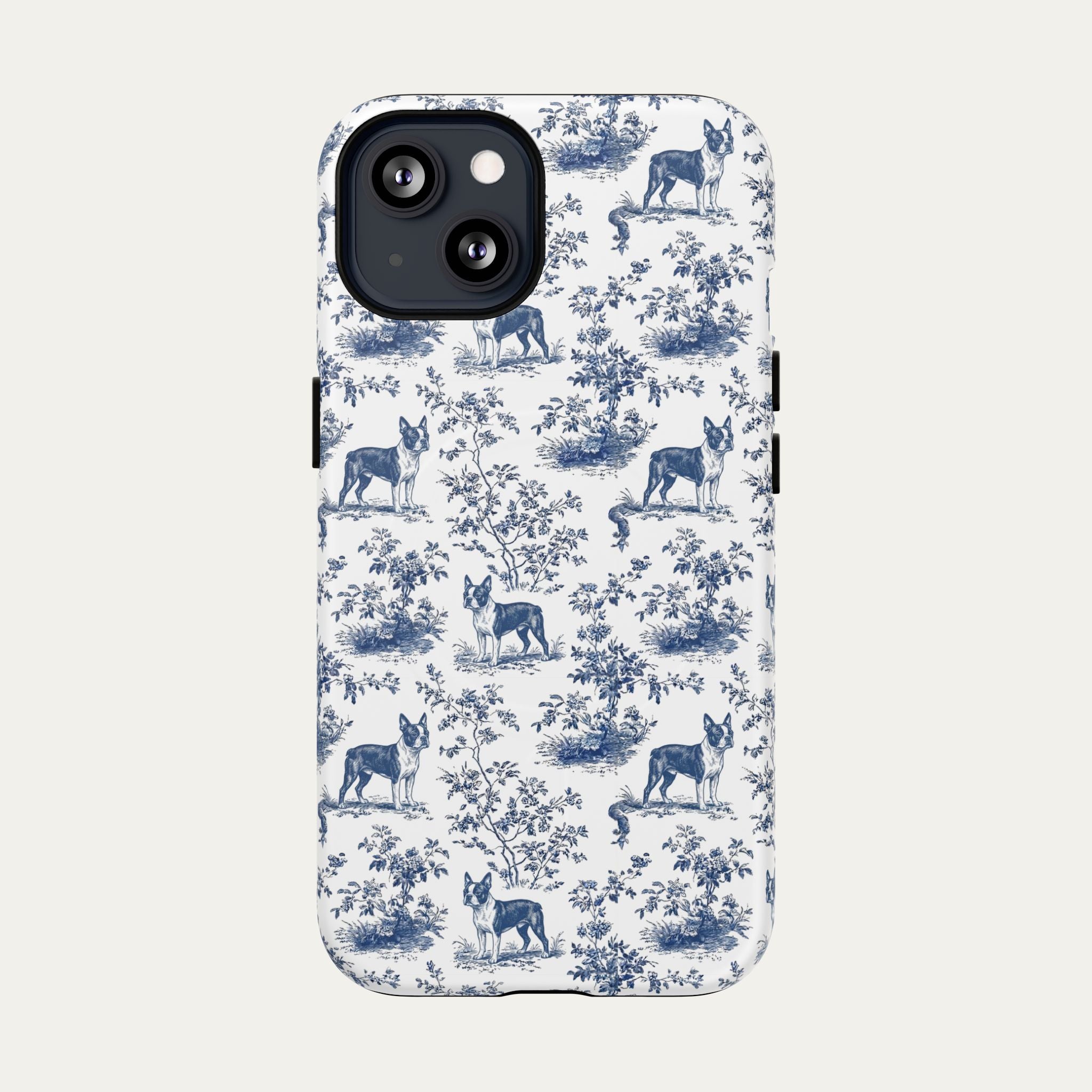 Boston Terrier Blue Toile Phone case