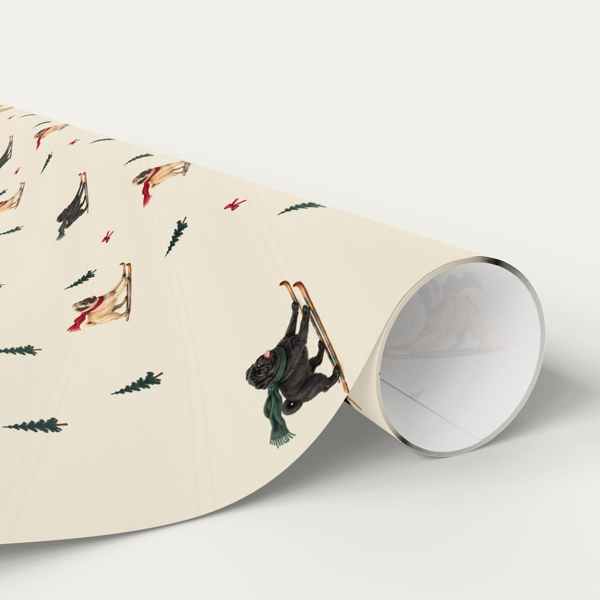 Pug Christmas Skiing Wrapping Paper