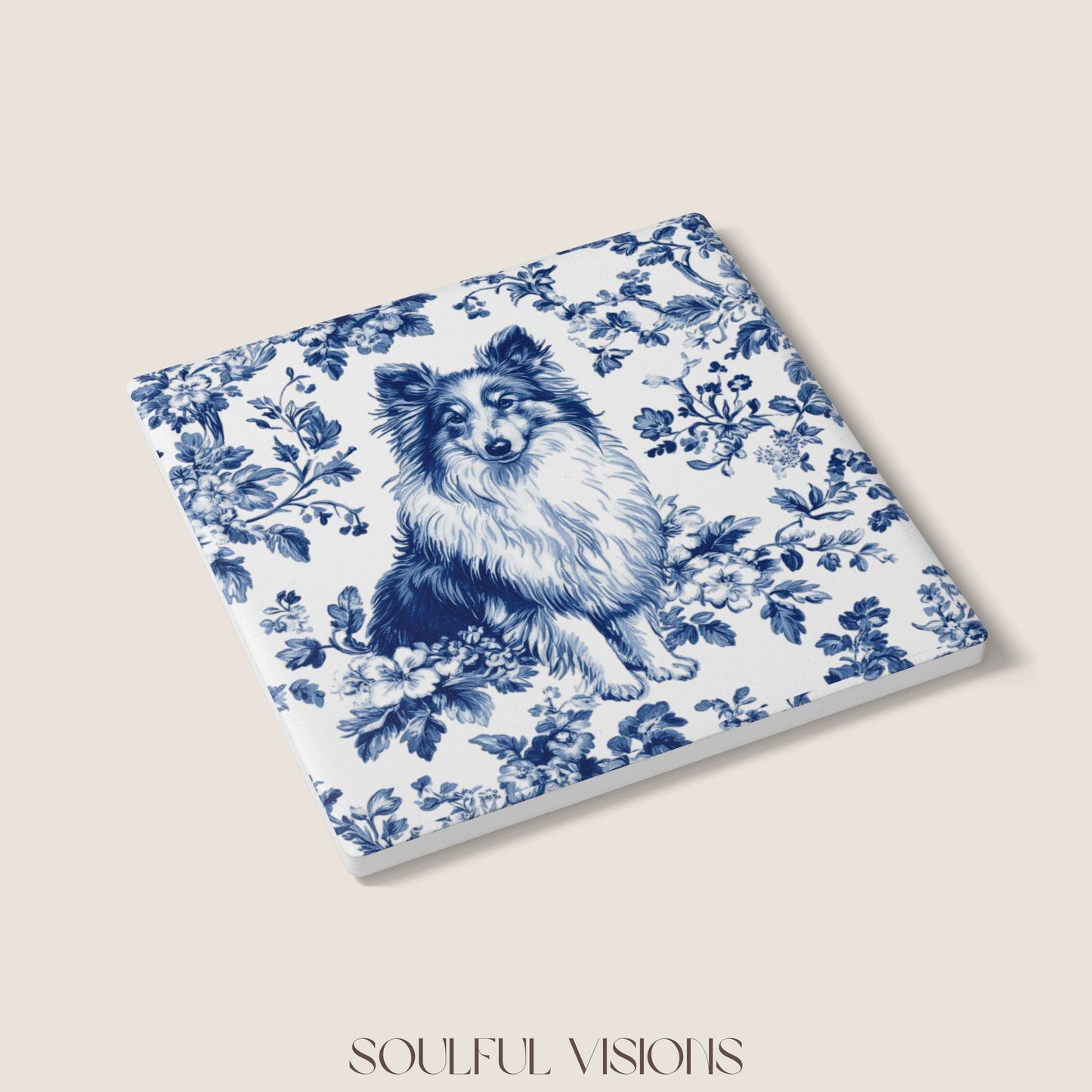 Shetland Sheepdog Ceramic Coaster French Toile