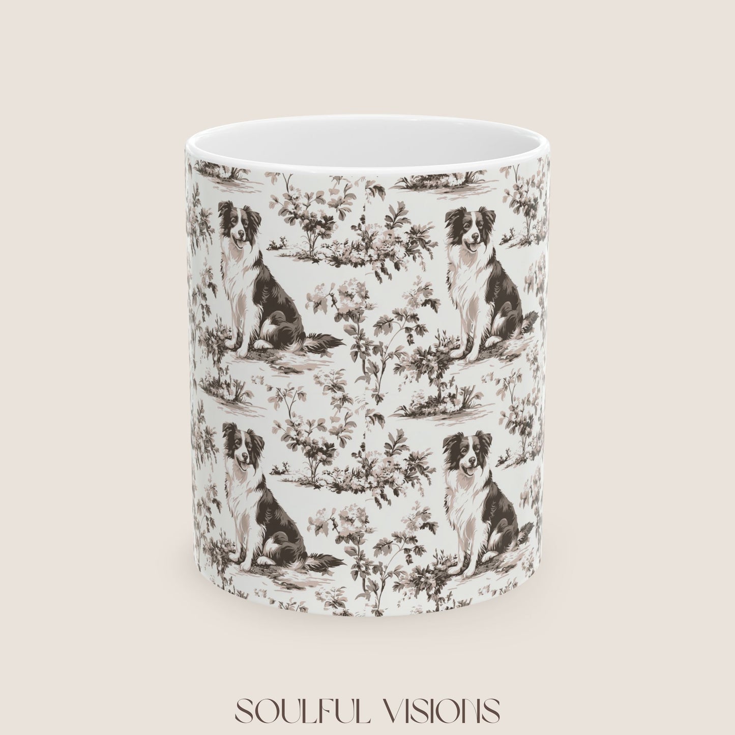 Border Collie Toile de Jouy Mug