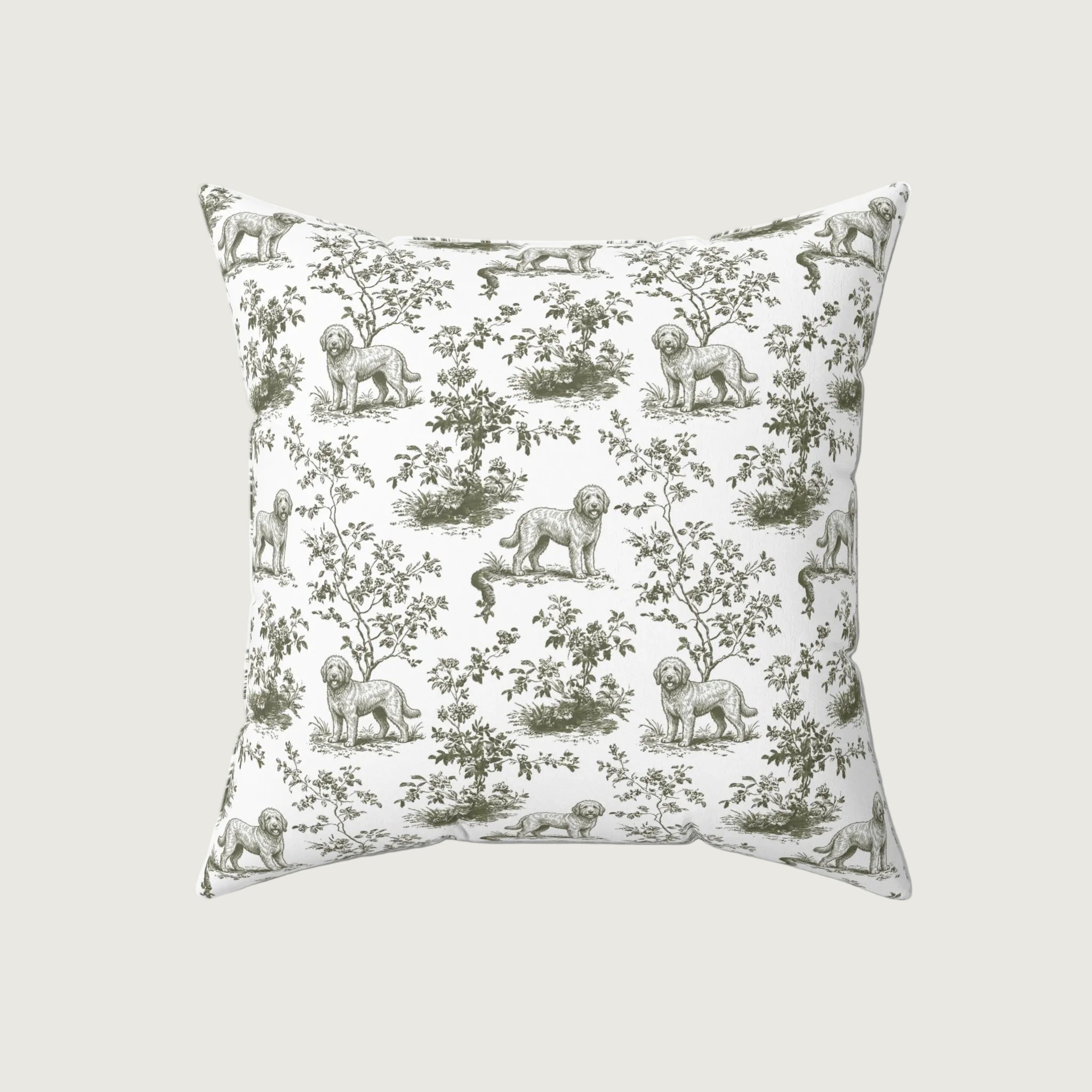 Dog Sage Green French Toile Pillow