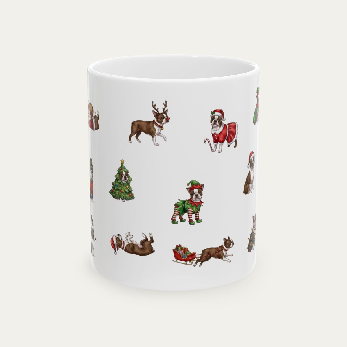 Boston Terrier Brown and White Christmas Mug
