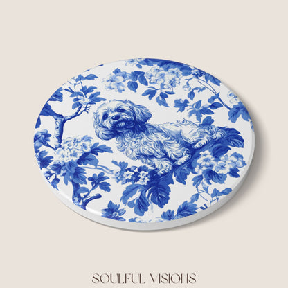 Cavapoo Ceramic Coaster French Blue Toile
