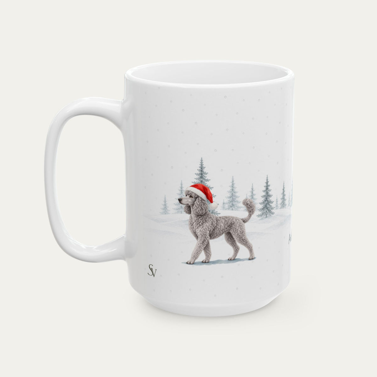 Custom Poodle Silver  Black Christmas Santa Hat Mug