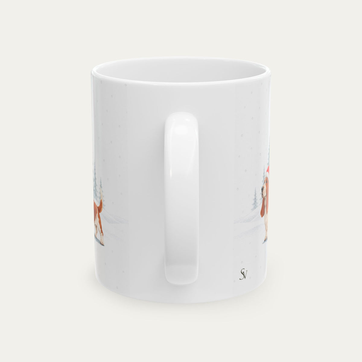 Custom Basset Hound Red and White Christmas Santa Hat Mug