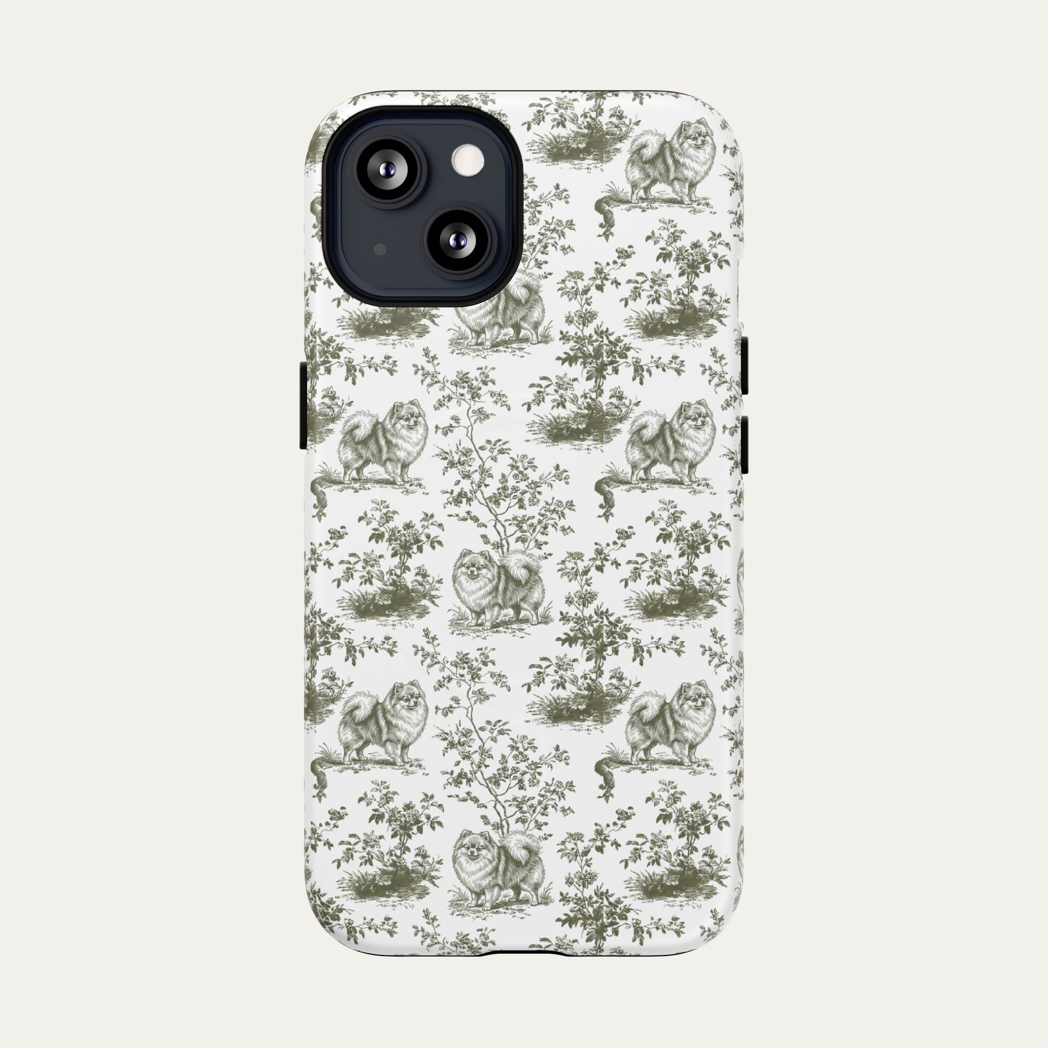 Pomeranian Sage Green Toile phone Case