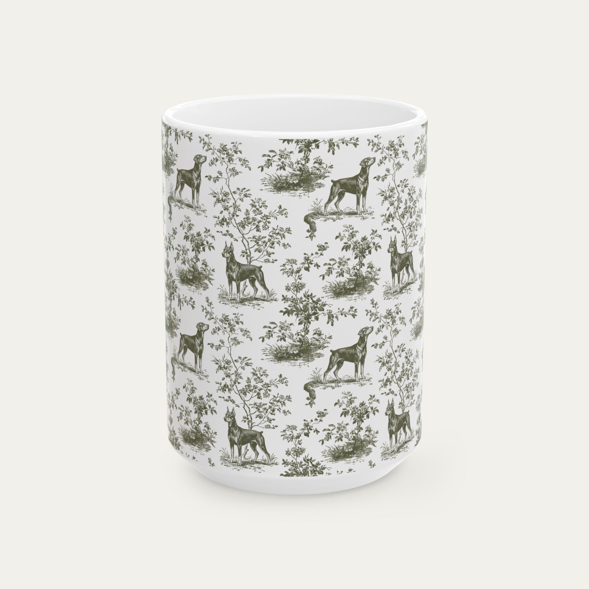 Doberman Sage Green Toile Mug