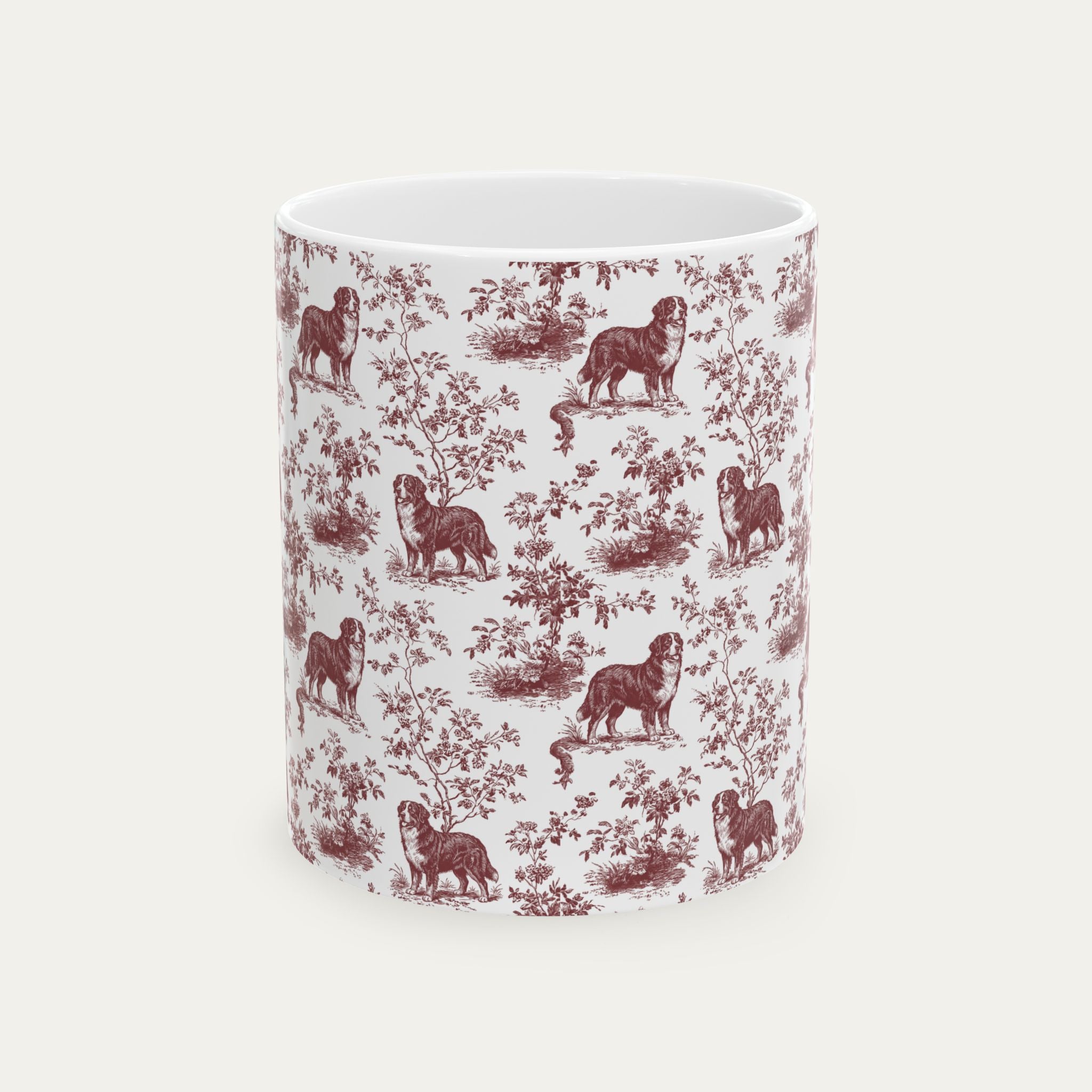 Bernese Mountain Burgundy Toile Mug