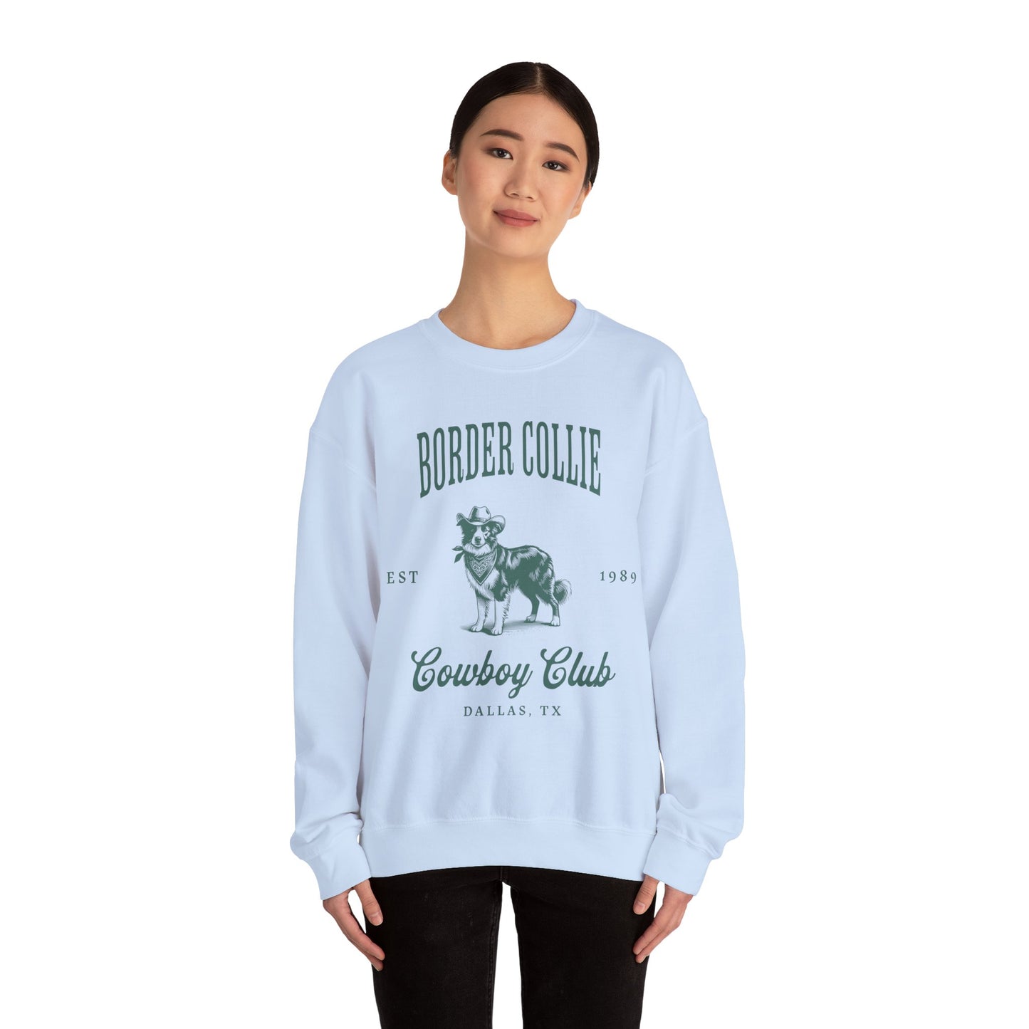 border collie Cowboy Club Sweatshirt - ash with green design