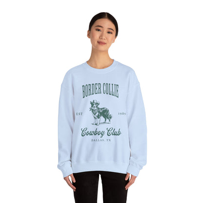 border collie Cowboy Club Sweatshirt - ash with green design