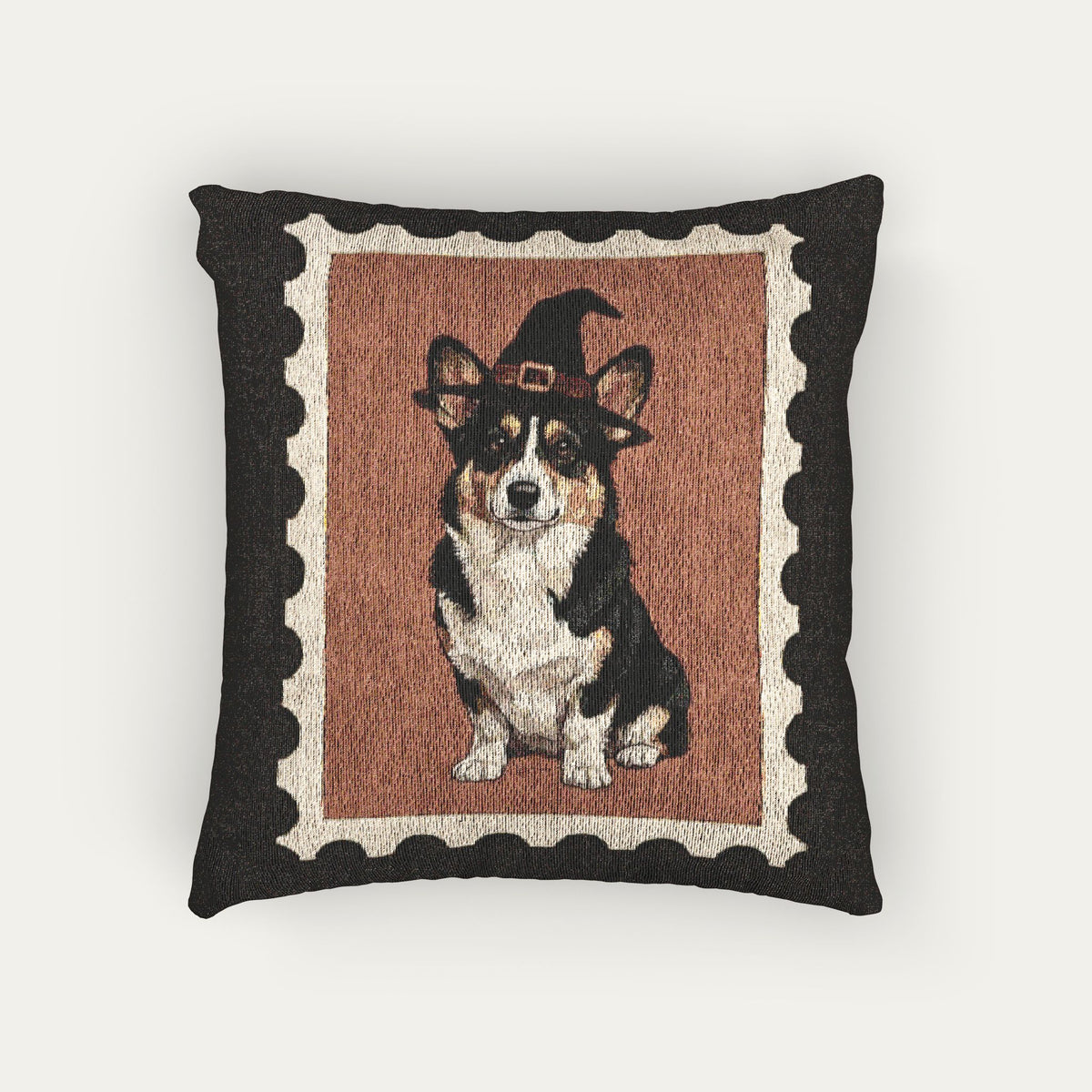 Corgi tri color  Halloween Woven Pillow