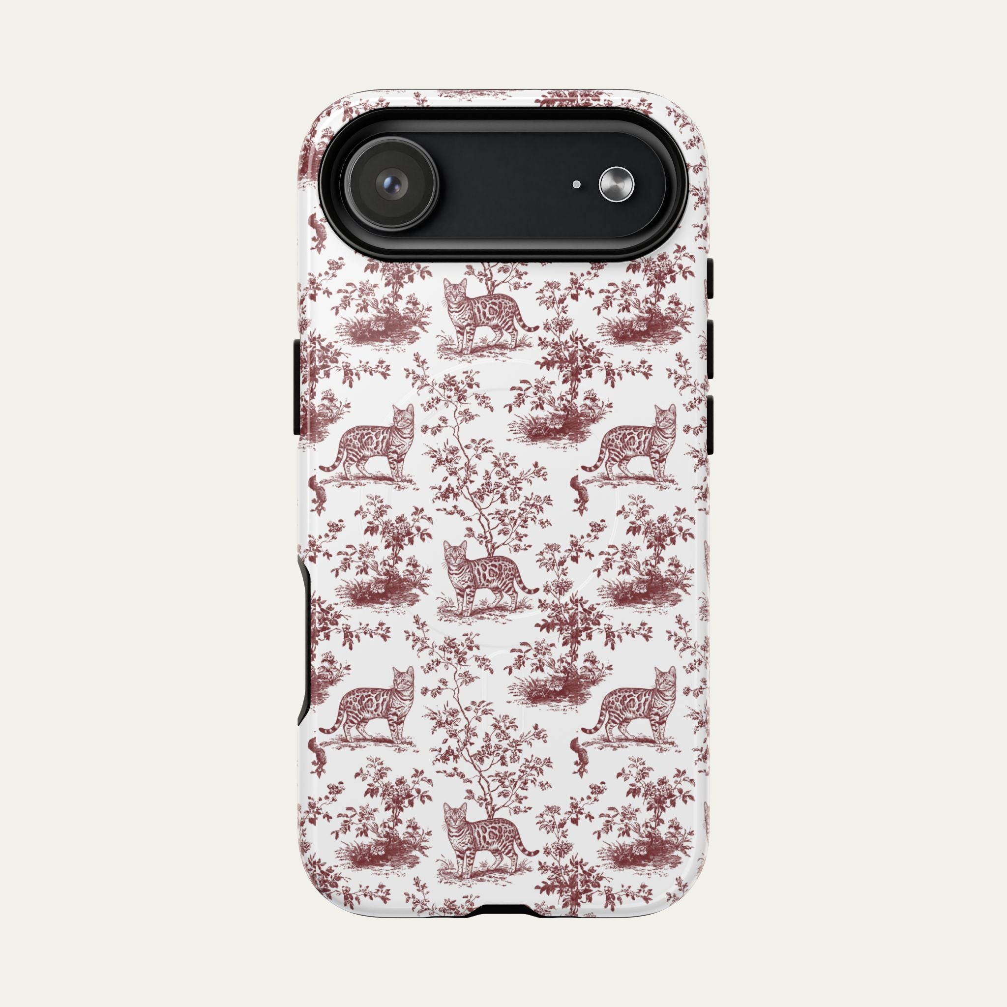 Bengal Cat Burgundy Toile phone Case