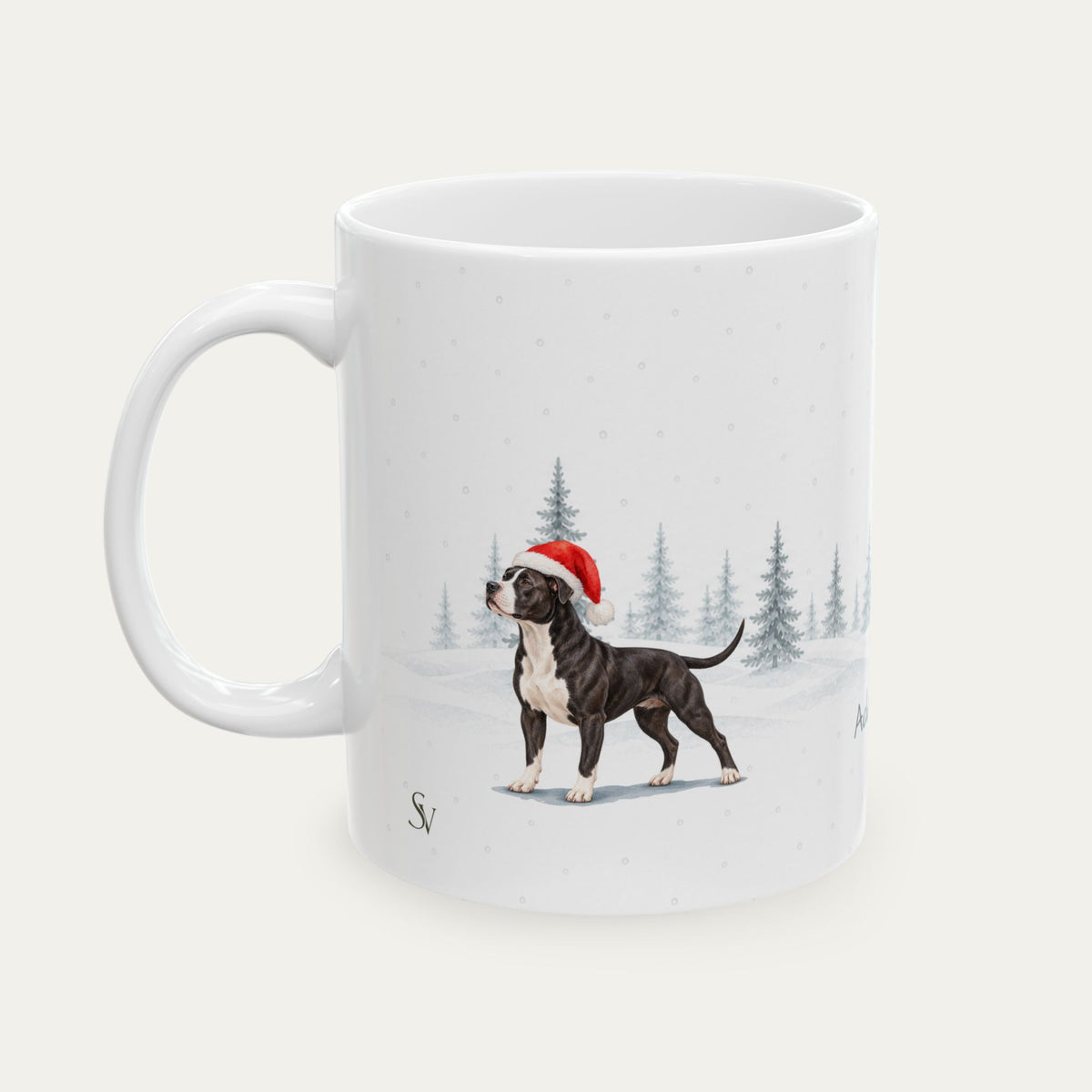 Custom Pitbull Black and White Christmas Santa Hat Mug