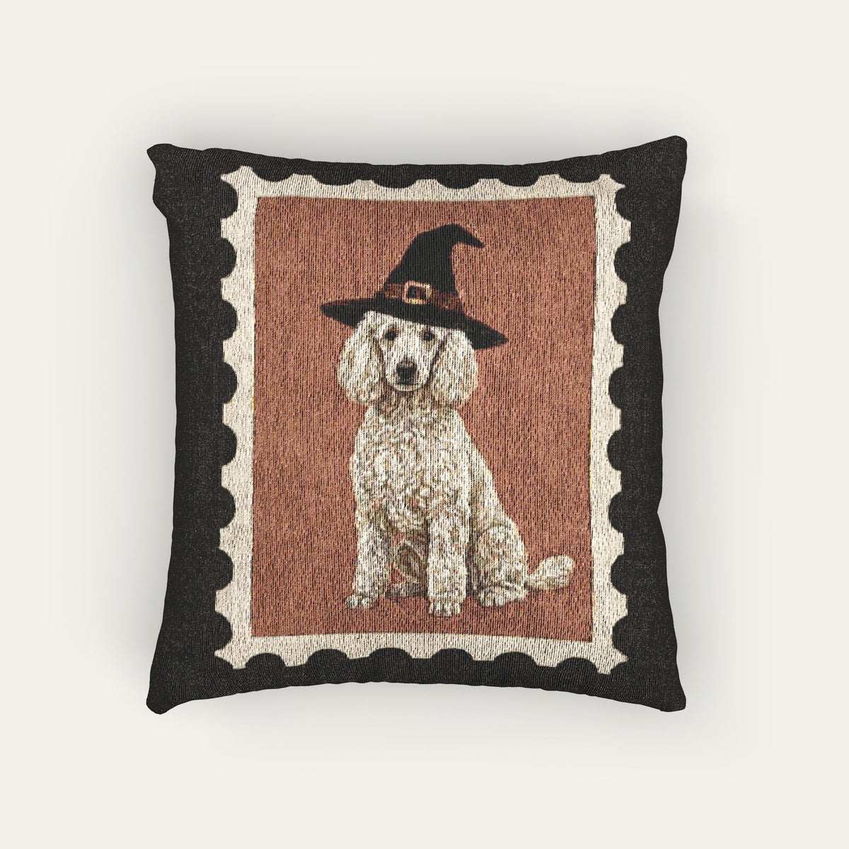 Poodle Cream Halloween Woven Pillow