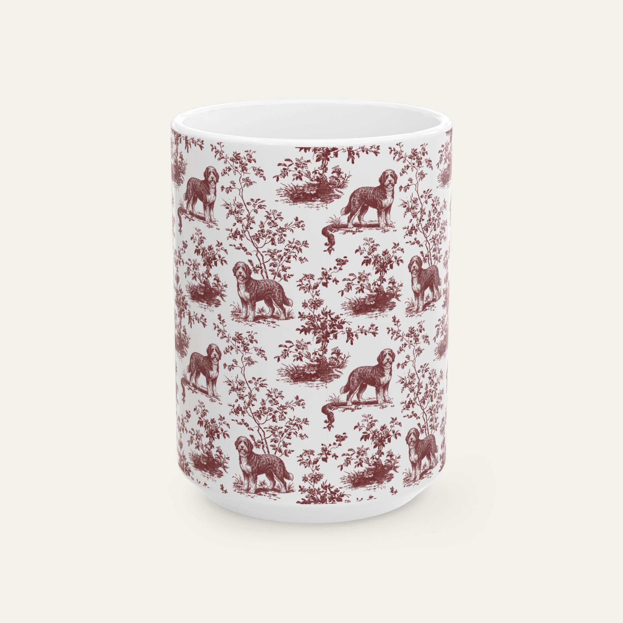 Bernedoodle Burgundy Toile Mug