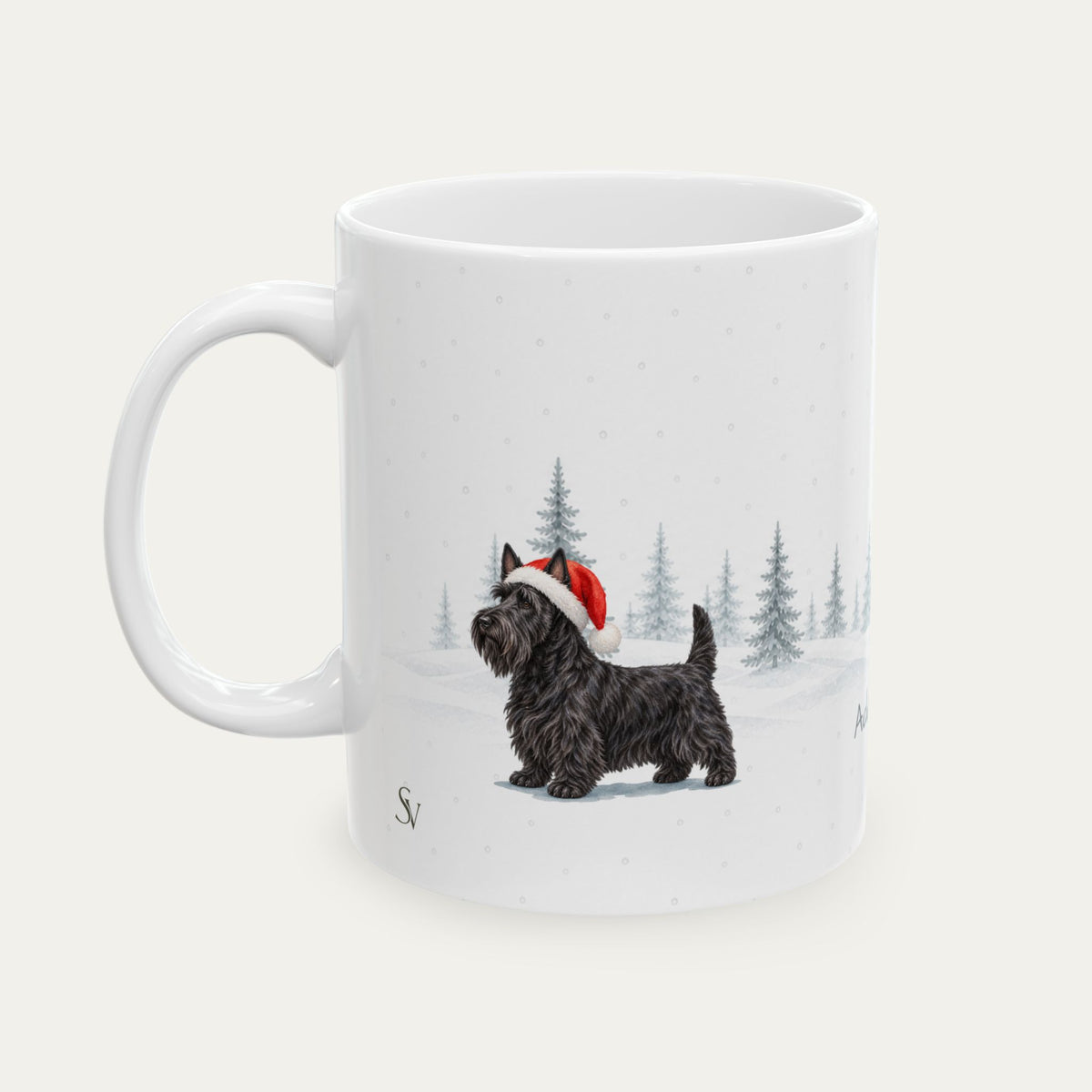 Custom Scottish Terrier Black Christmas Santa Hat Mug