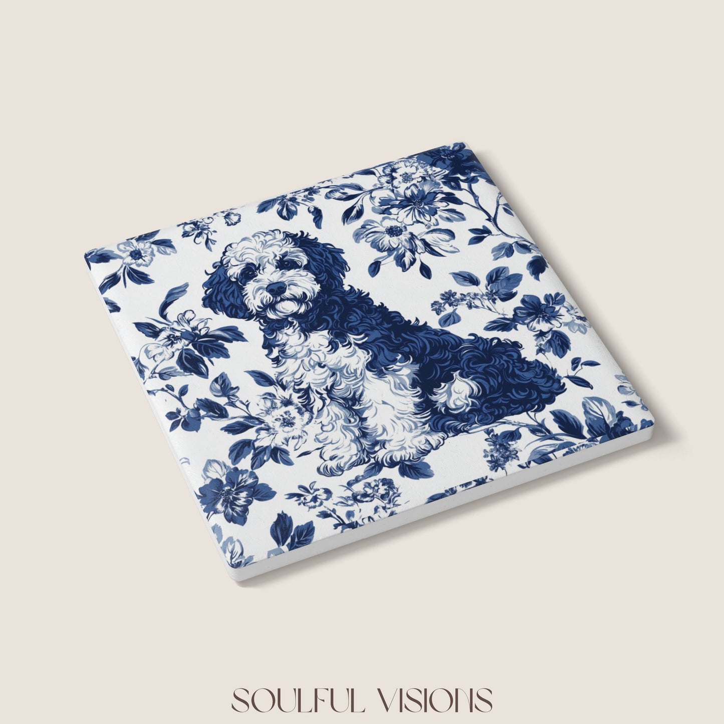 Bernedoodle Ceramic Coaster French Toile