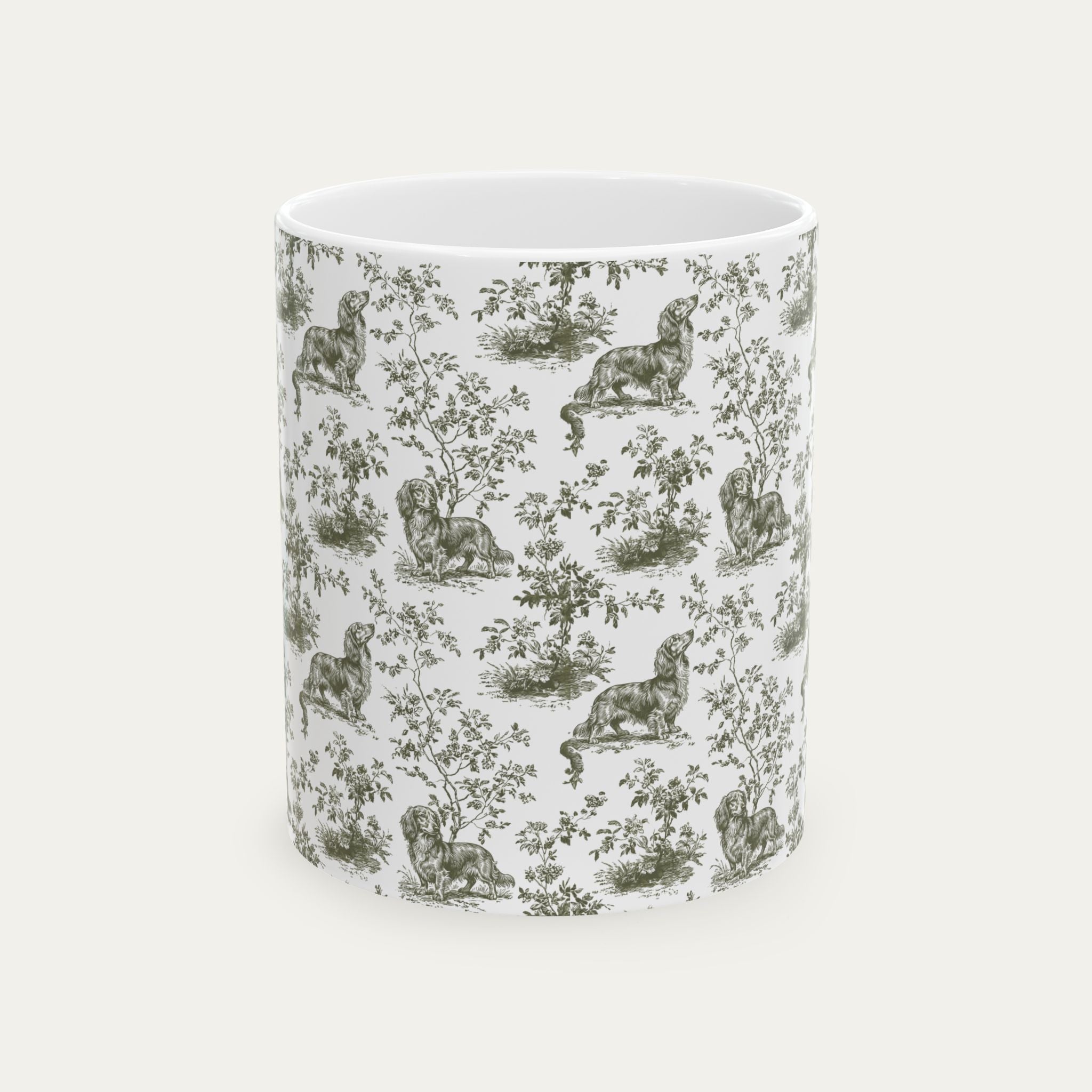 Dachshund Longhaired Sage Green Toile Mug