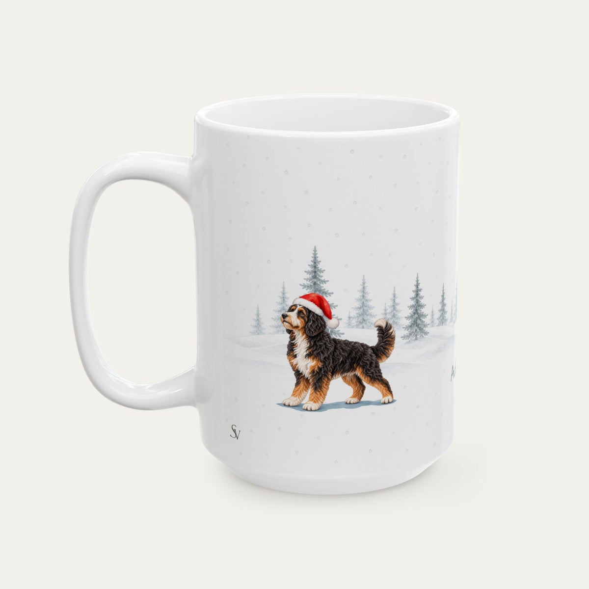 Custom Bernedoodle Tri Color Christmas Hat Santa Hat Mug