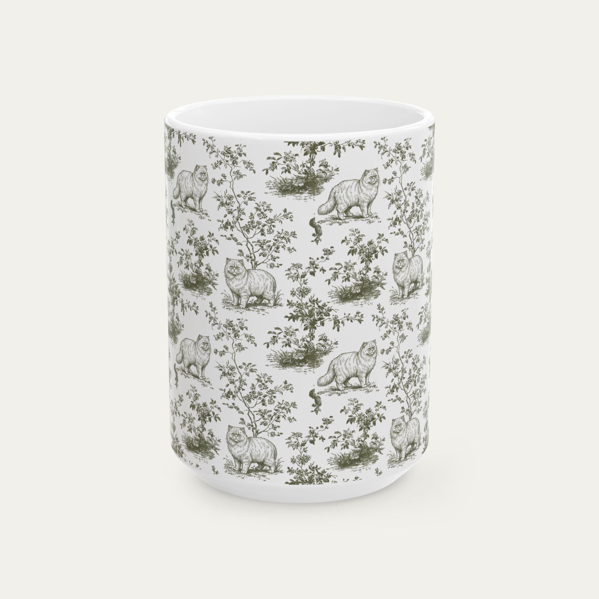 Persian Cat Sage Green Toile Mug