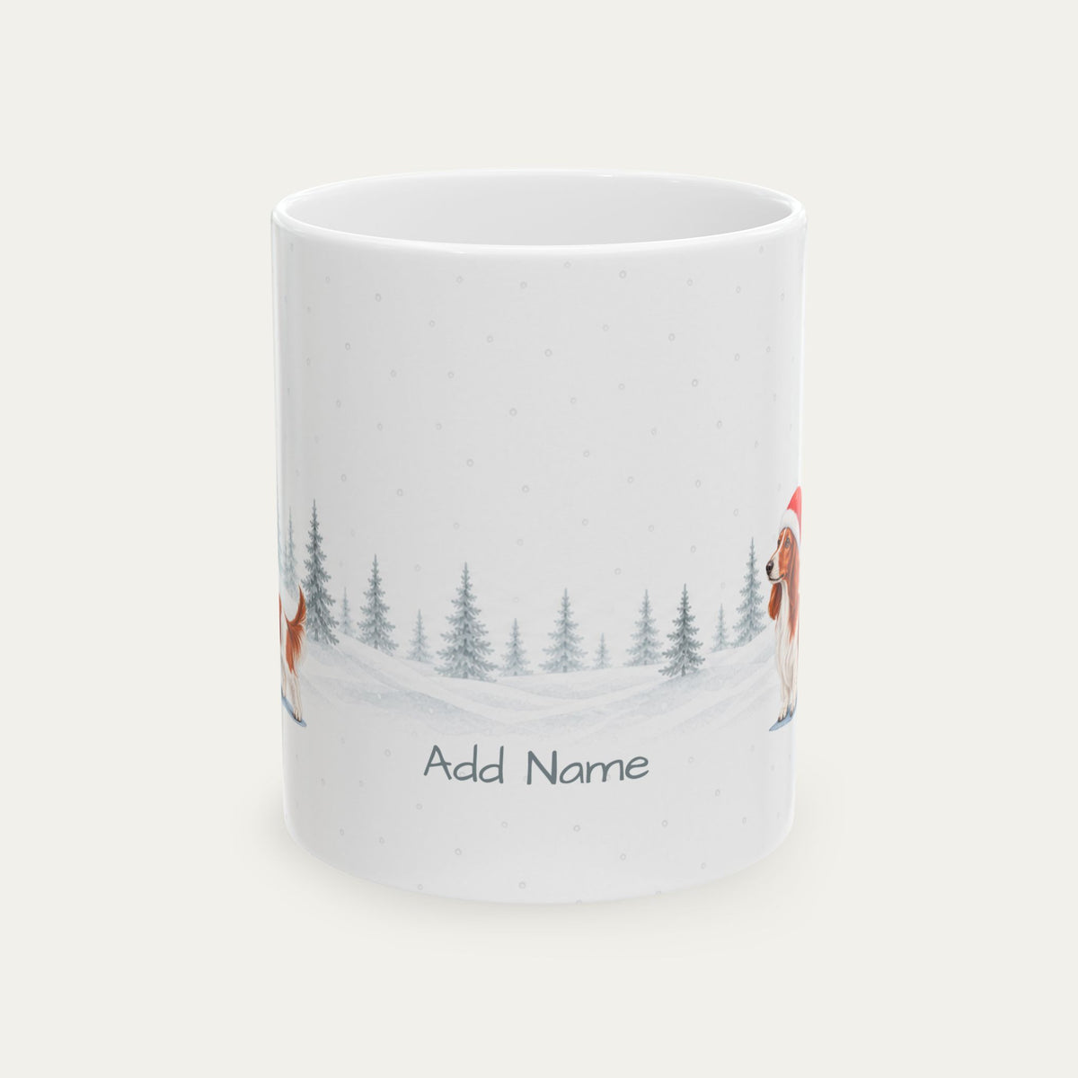 Custom Dachshund  Longhaired Red  and White Piebald Christmas Santa Hat Mug