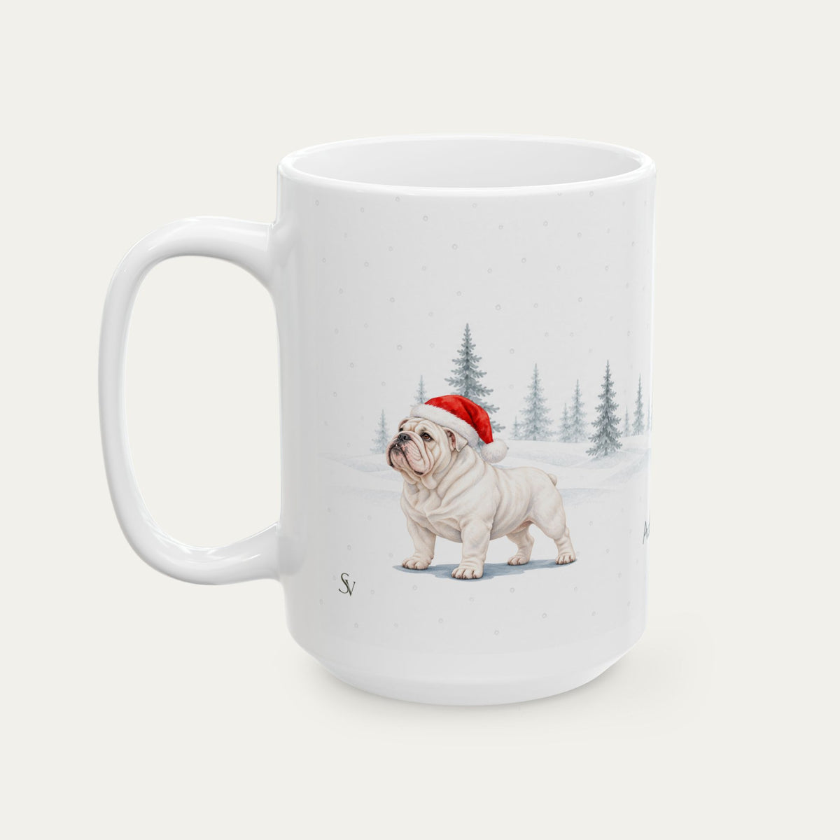 Custom English Bulldog White Christmas Santa Hat Mug