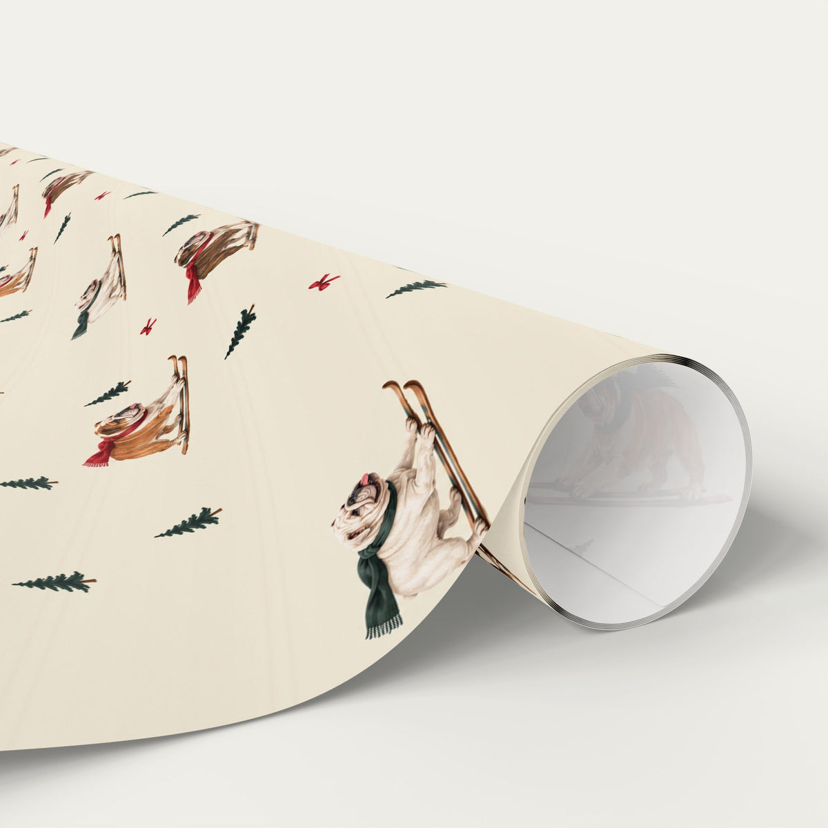 English Bulldog Christmas Skiing Wrapping Paper