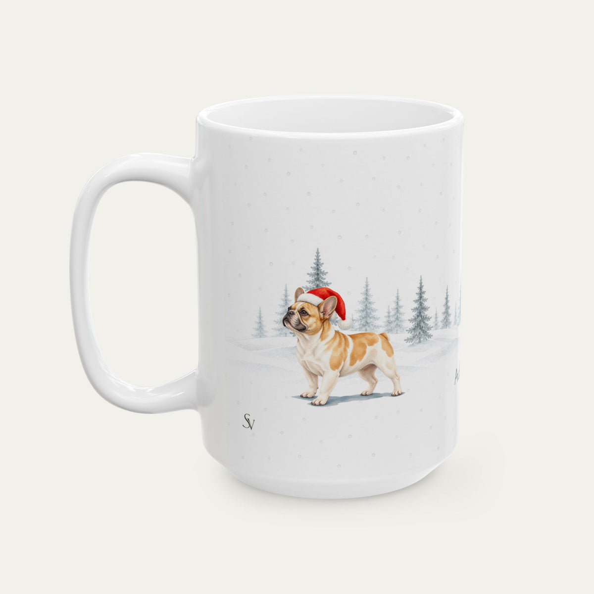 Custom French Bulldog Fawn Pied  Christmas Santa Hat Mug