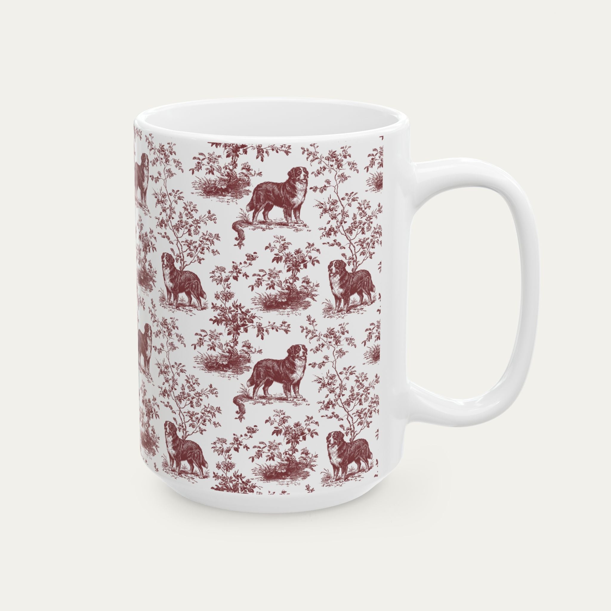 Bernese Mountain Burgundy Toile Mug