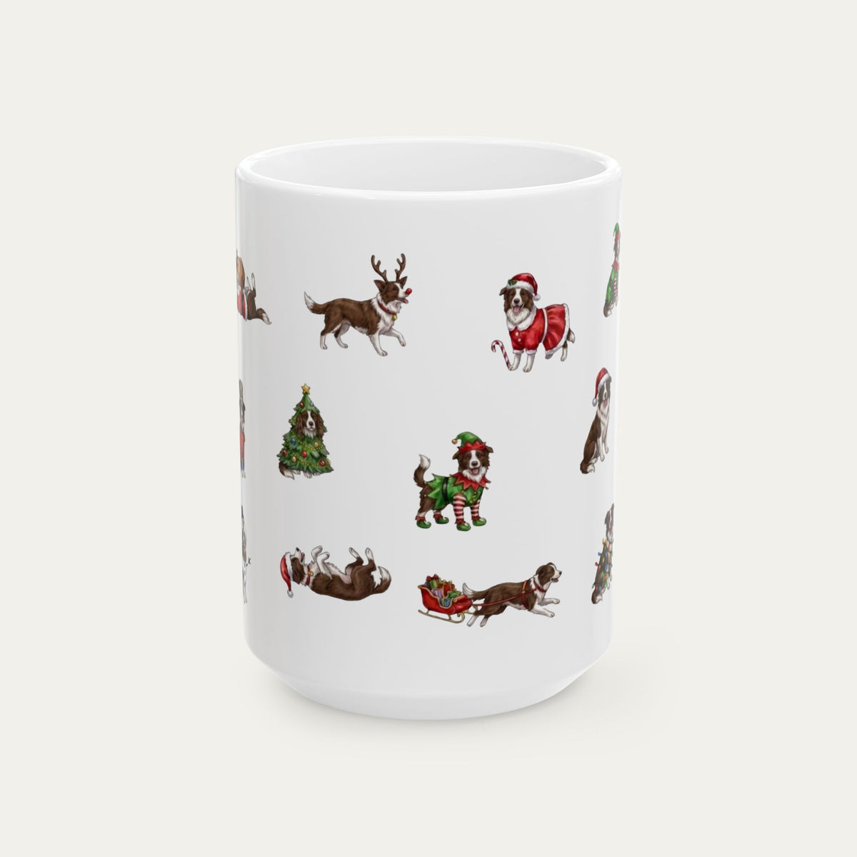 Border Collie Brown and White Christmas Mug