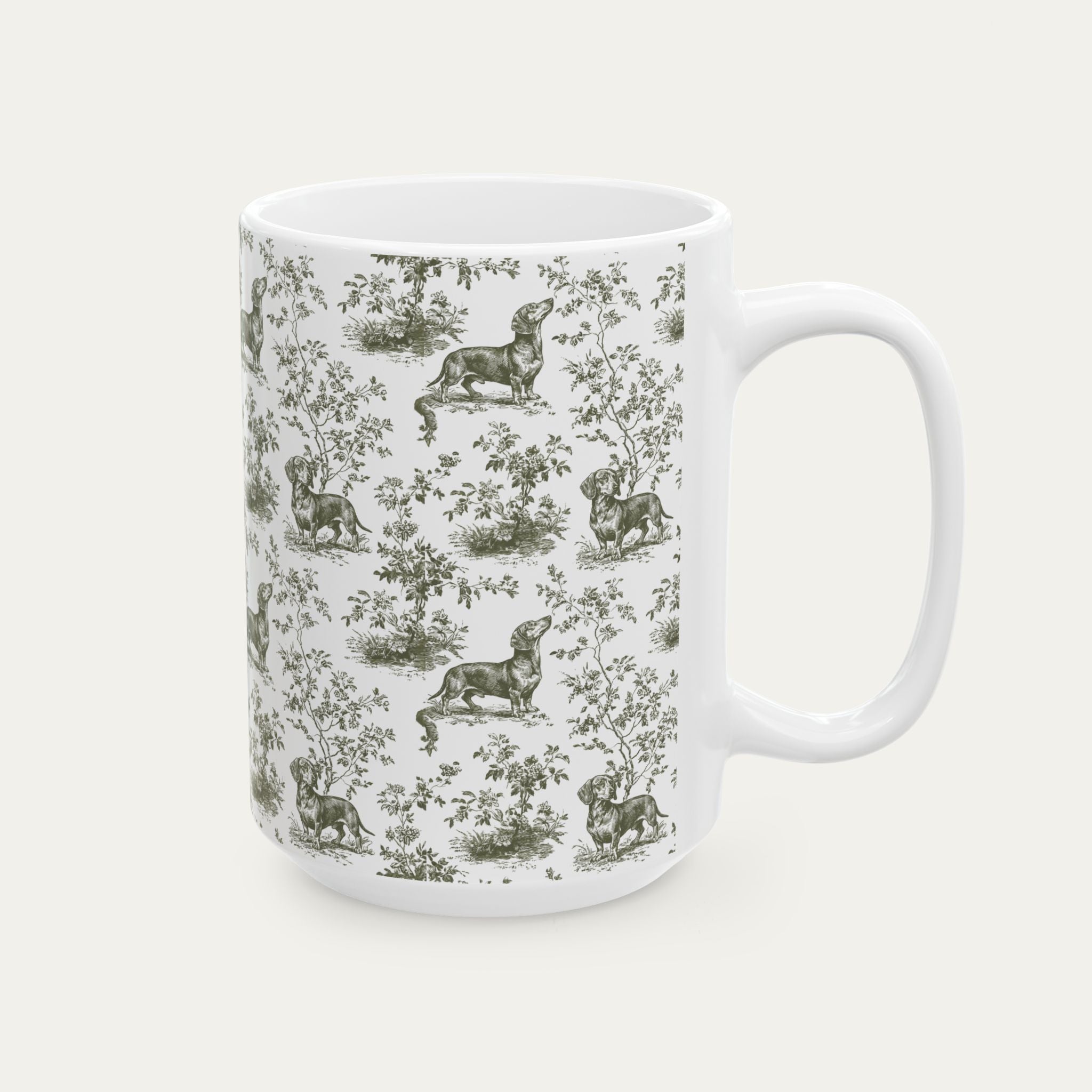 Dachshund Shorthaired Sage Green Toile Mug