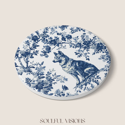 German Shepherd Ceramic Coaster French Blue Toile