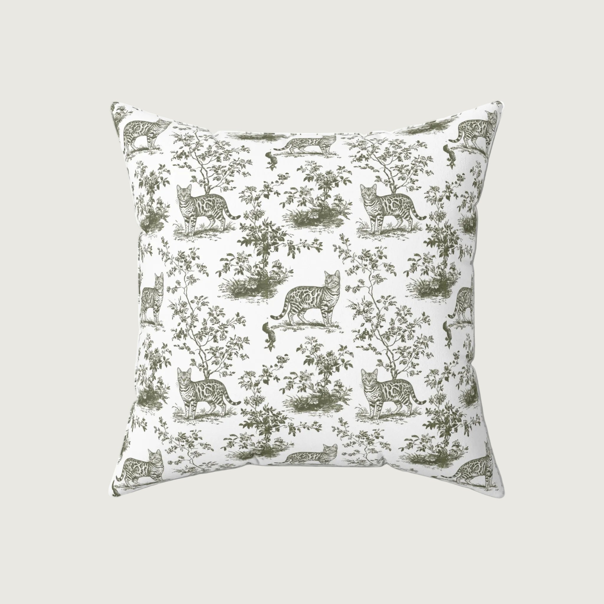 Cat Sage Green French Toile Pillow