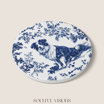 Australian Shepherd Ceramic Coaster French Blue Toile