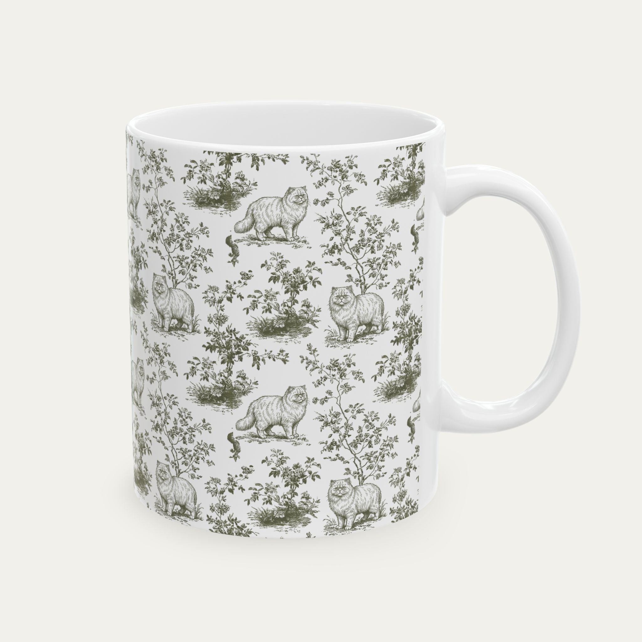 Persian Cat Sage Green Toile Mug