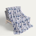 Tabby Cat Toile De Jouy Fleece Blanket