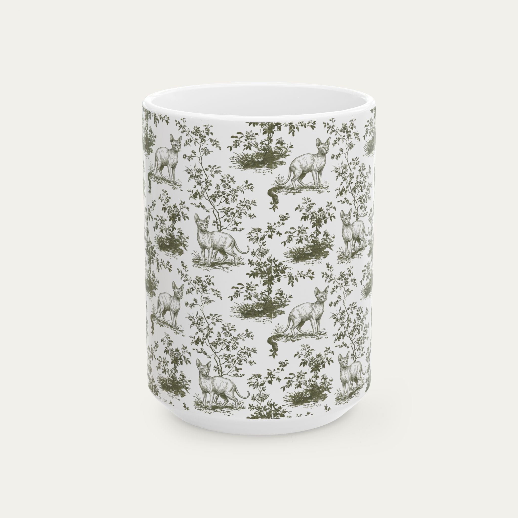 Sphynx Cat Sage Green Toile Mug