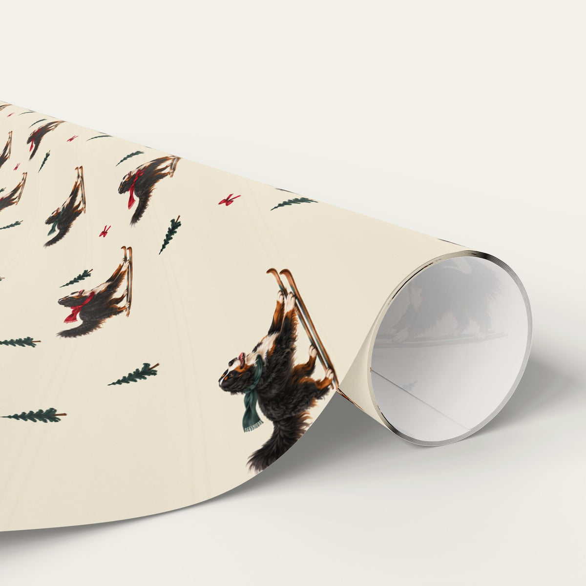 Bernese Mountain Dog Christmas Skiing Wrapping Paper