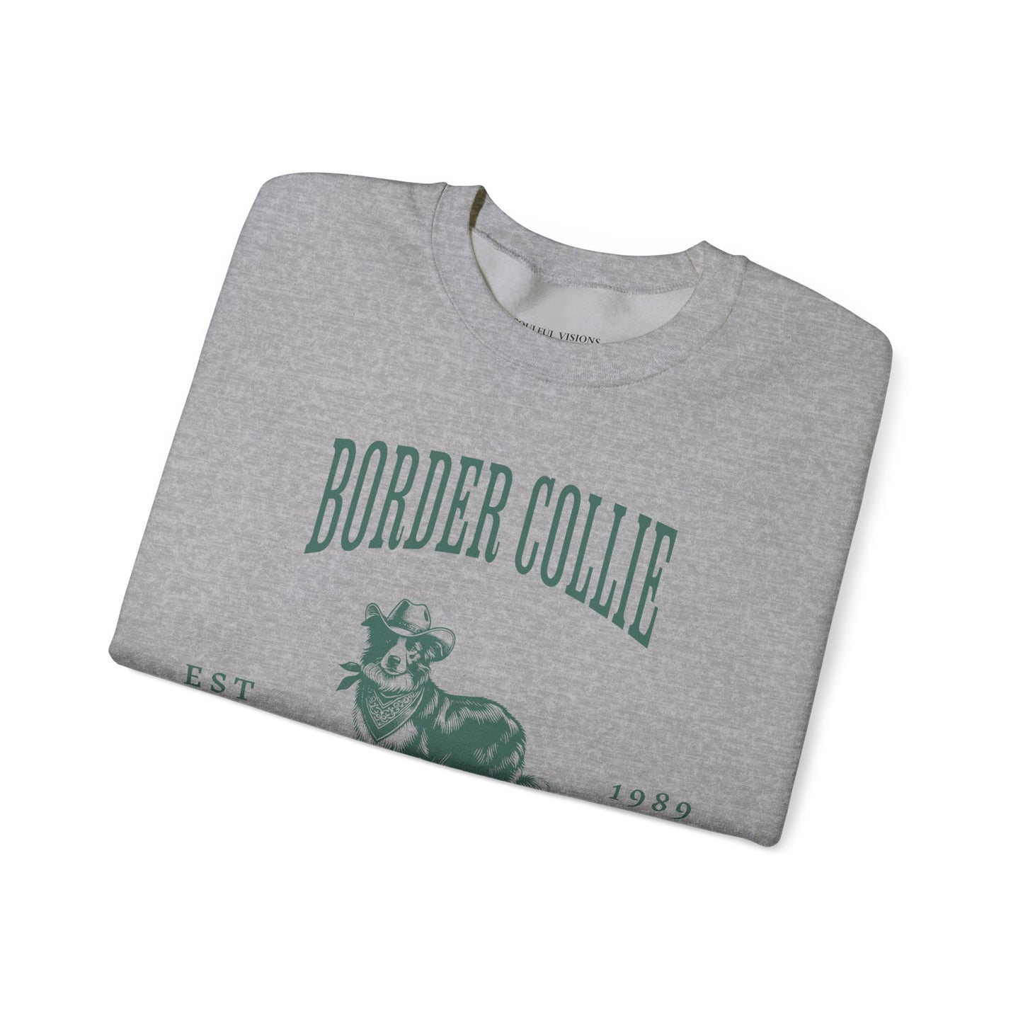 border collie Cowboy Club Sweatshirt - ash with green design
