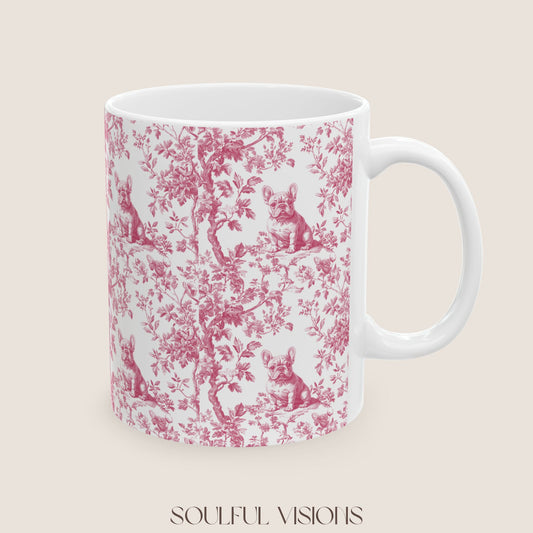 French Bulldog Pink French Toile De Jouy Mug